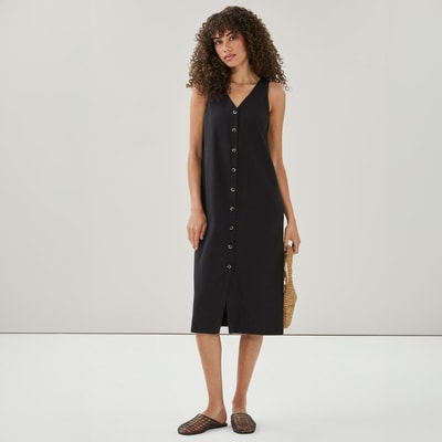 Robe midi boutonnée sur l’avant - Noir JF