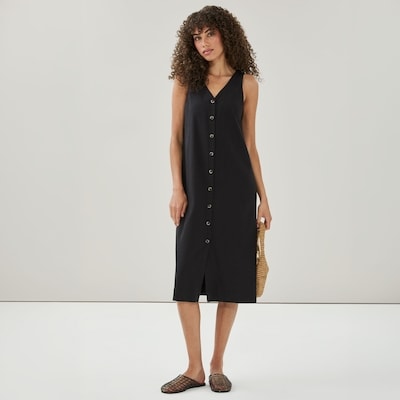 Button Front Midi Dress - JF Black