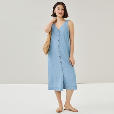 Robe midi en denim doux - Laver Pâle
