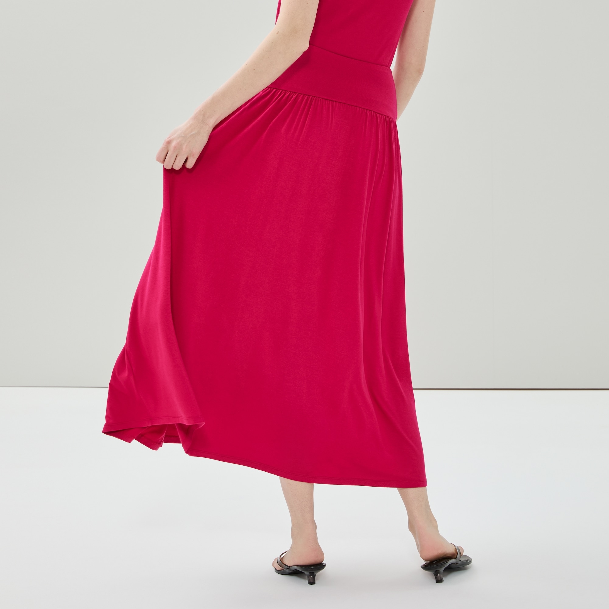 Drop Waist Maxi Skirt in Dark Pink from Joe Fresh