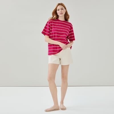 T-shirt ample à rayures - Rose Foncé