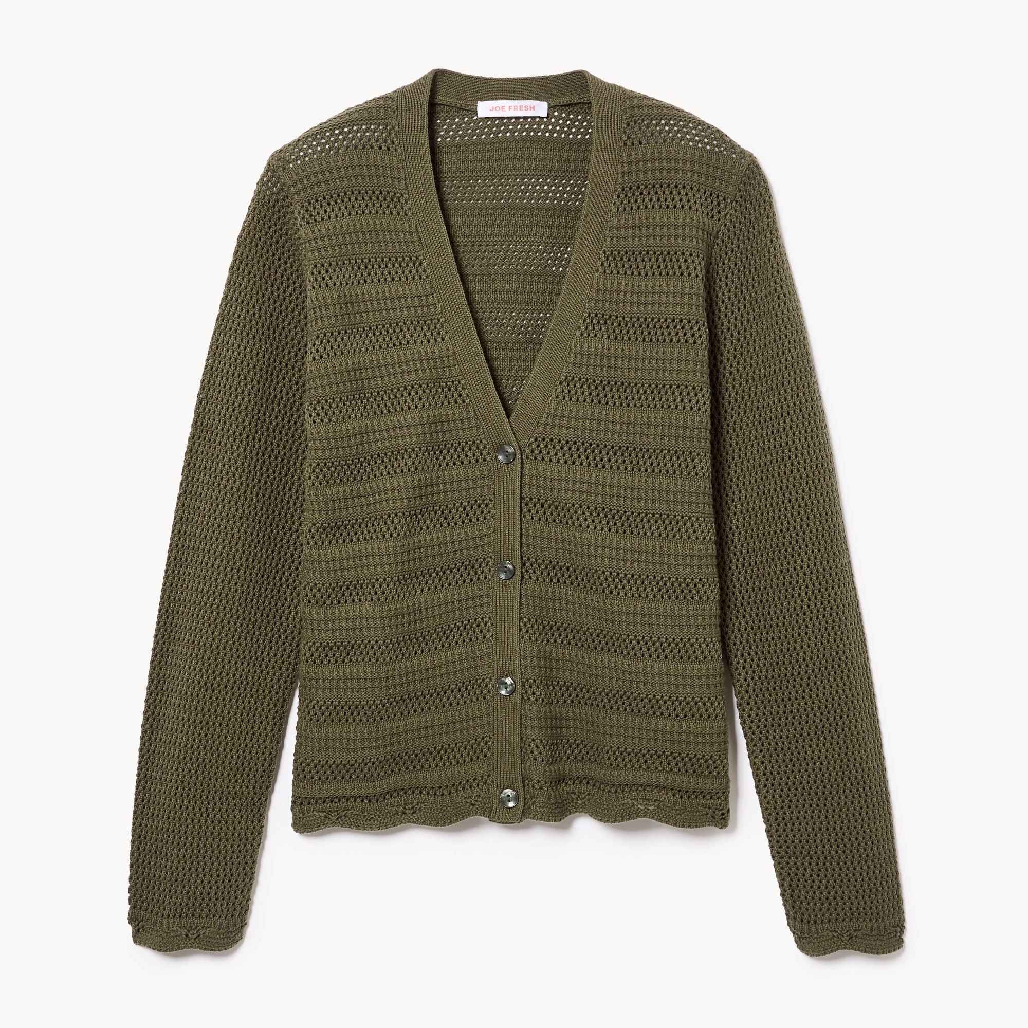 Crochet Cardigan in Olive from Joe Fresh
