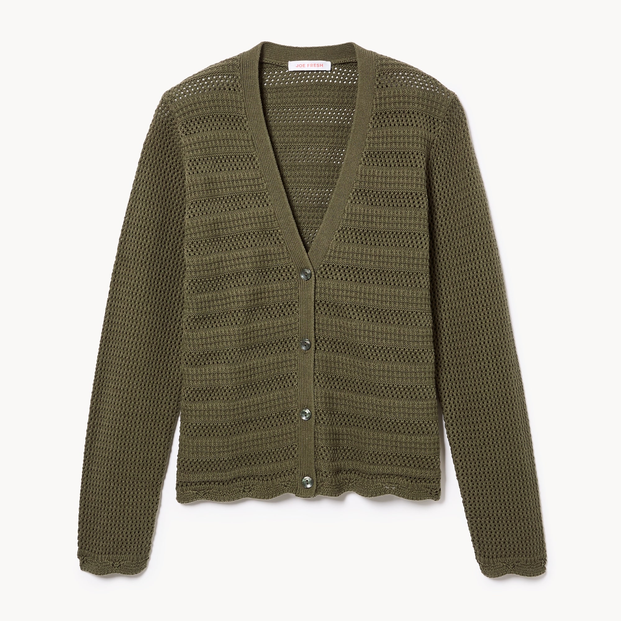 Crochet Cardigan in Olive from Joe Fresh