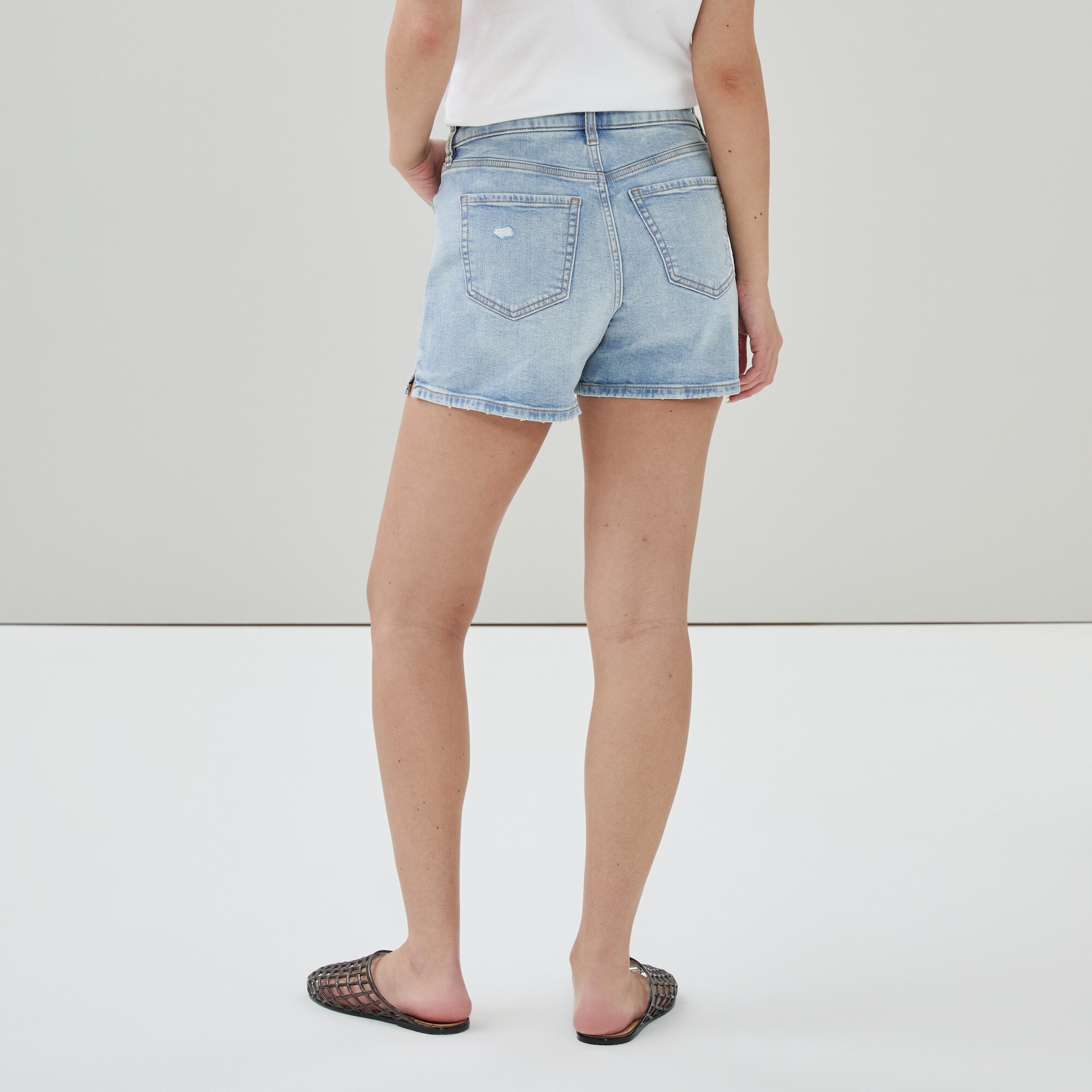 Short à taille haute délavé clair