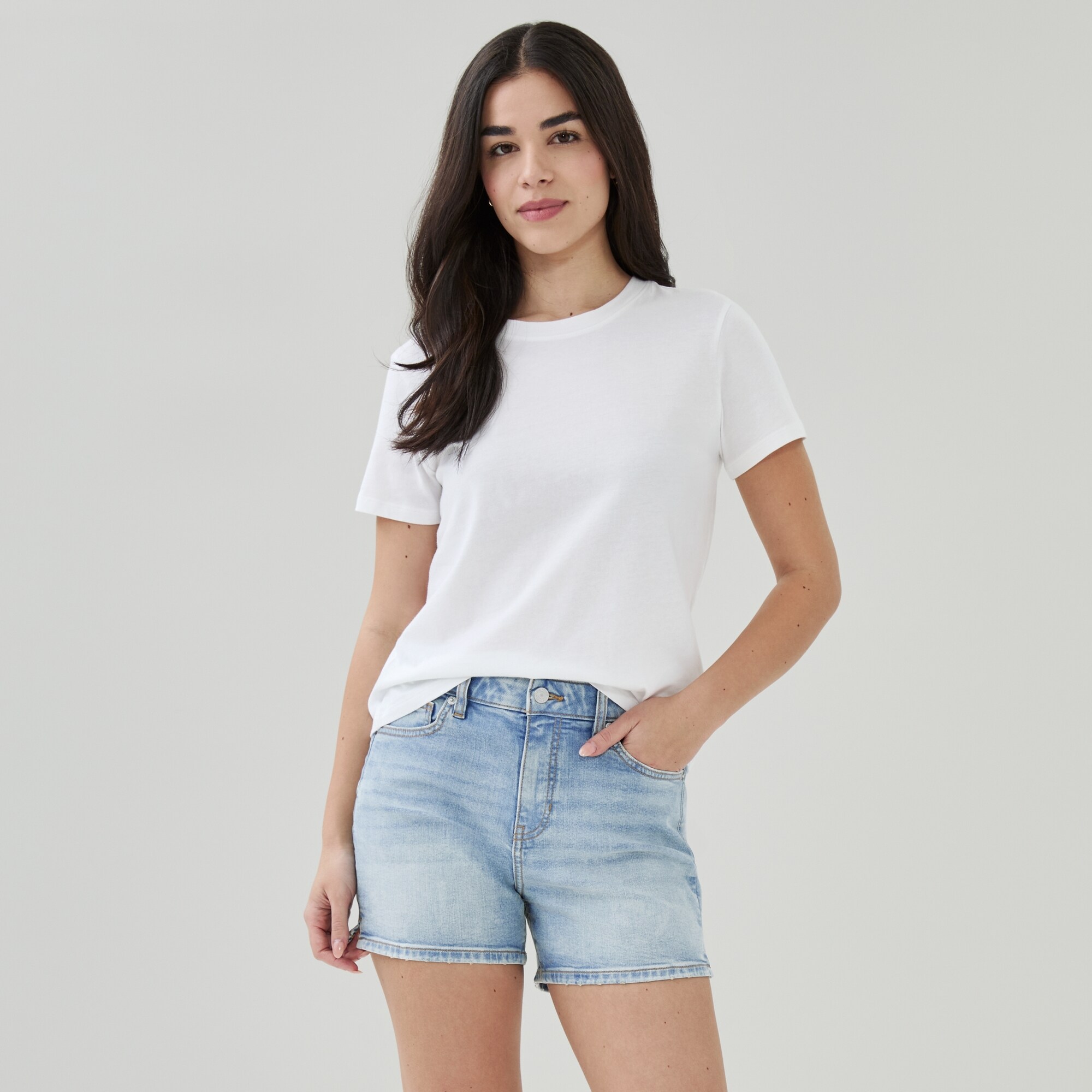 Short à taille haute délavé clair