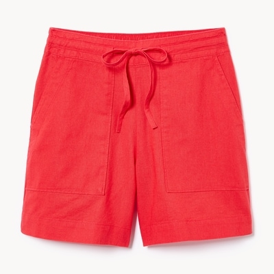 Short utilitaire en lin et coton - Rouge Vif