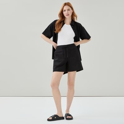 Short utilitaire en lin et coton - Noir JF
