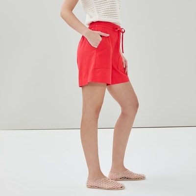 Cotton Linen Utility Short - Bright Red