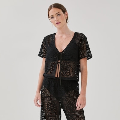Crochet Cover-Up Cardigan - Black