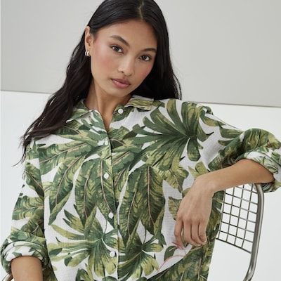 Gauze Printed Cover-Up Shirt - Green