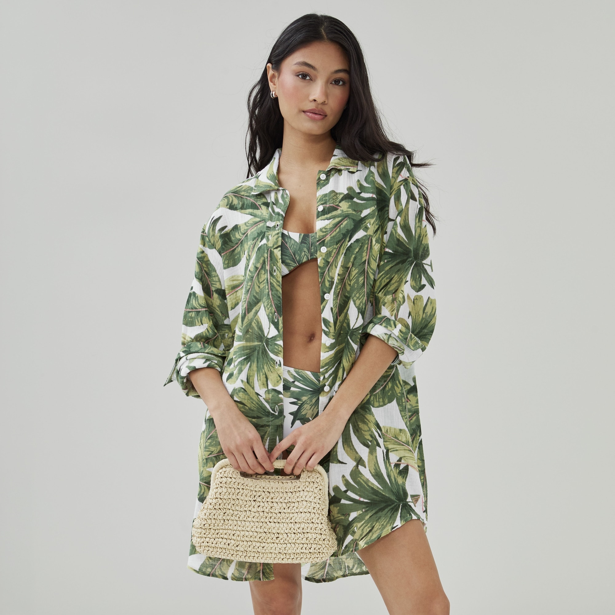 Chemisier cache-maillot imprimé en gaze