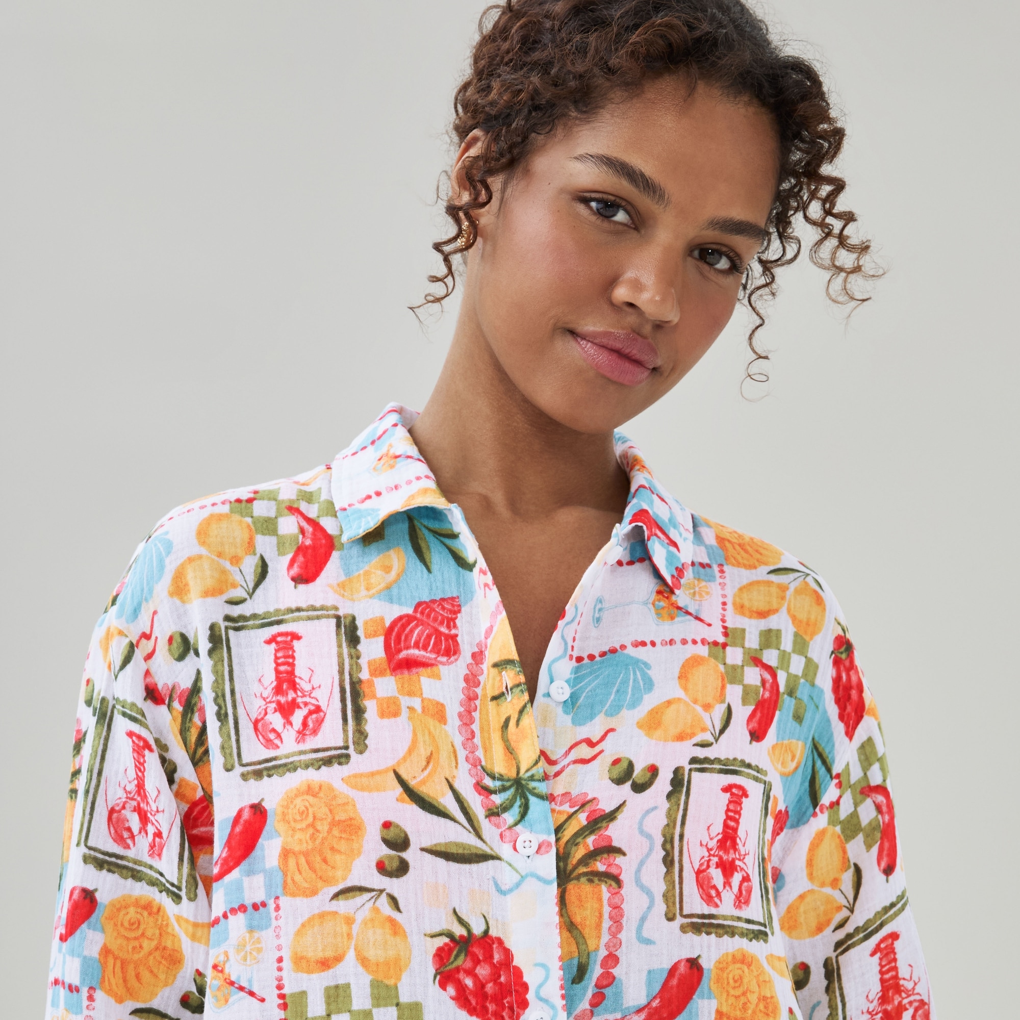 Chemisier cache-maillot imprimé en gaze
