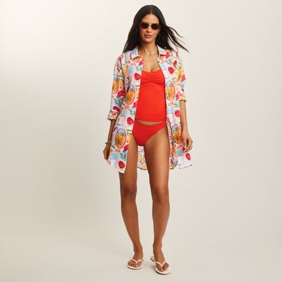 Gauze Printed Cover-Up Shirt - Bright Yellow