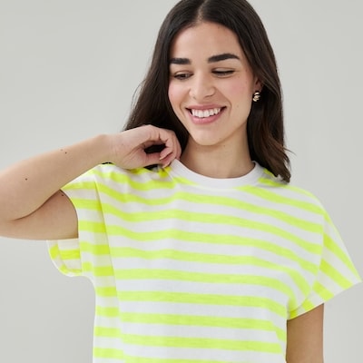 Striped Dolman T-Shirt - Neon Yellow