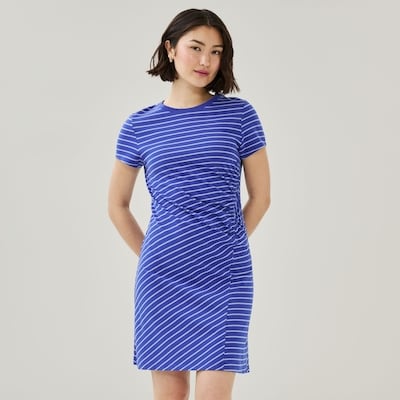 Robe t-shirt à ruché rayée - Bleu