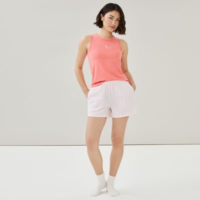 Short de nuit rayé en tissu gaufré - Blanc