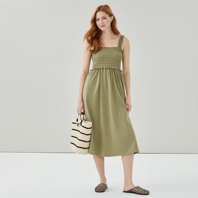 Smocked Tank Midi Dress - Dusty Green
