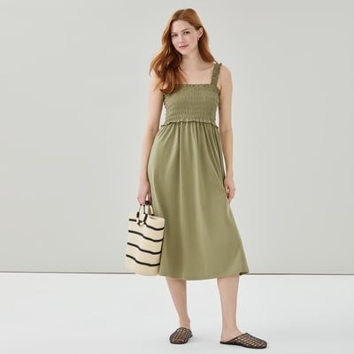 Smocked Tank Midi Dress - Dusty Green