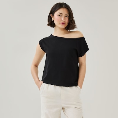 Relaxed Off Shoulder T-Shirt - JF Black
