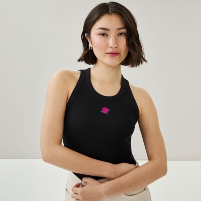 Embroidered Ribbed Tank - JF Black