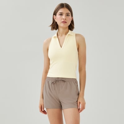 Cropped Golf Polo Tank - Pale Yellow