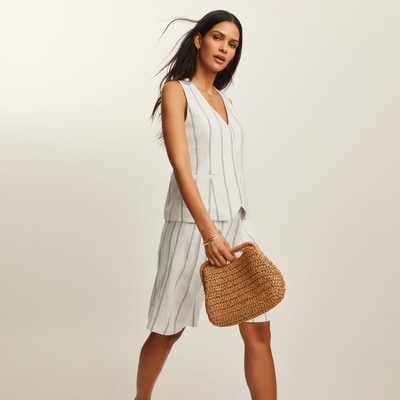 Veste rayée en lin mélangé - Crème