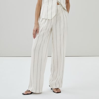 Linen Blend Striped Trouser - Cream
