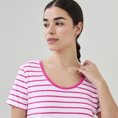 Active Striped Scoop Neck T-Shirt - Magenta