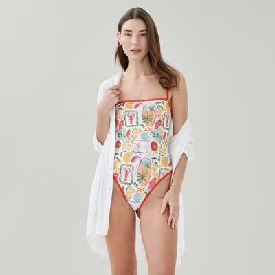 Maillot de bain imprimé à encolure carrée - Jaune Vif
