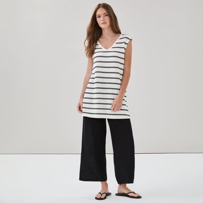 Striped V-Neck Tunic - Cream