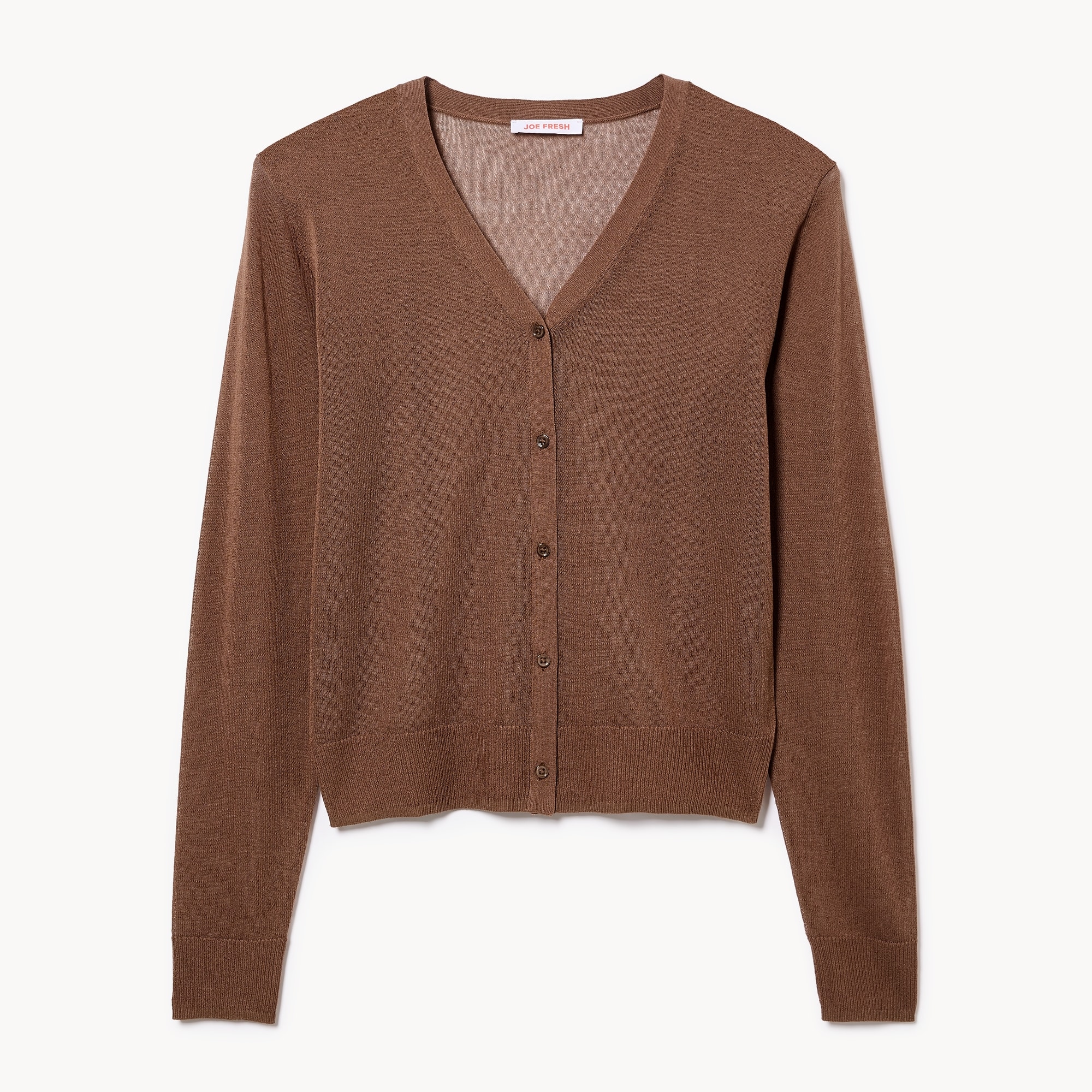 Sheer V-Neck Cardigan in Brown from Joe Fresh
