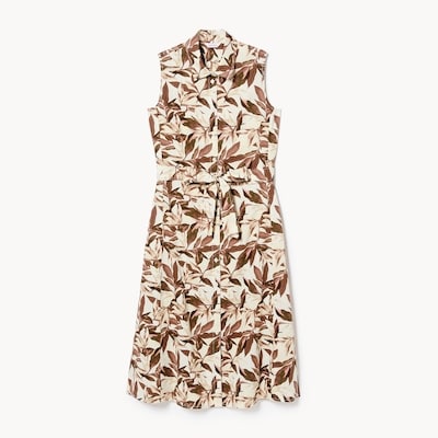 Linen Cotton Midi Shirt Dress - Light Brown