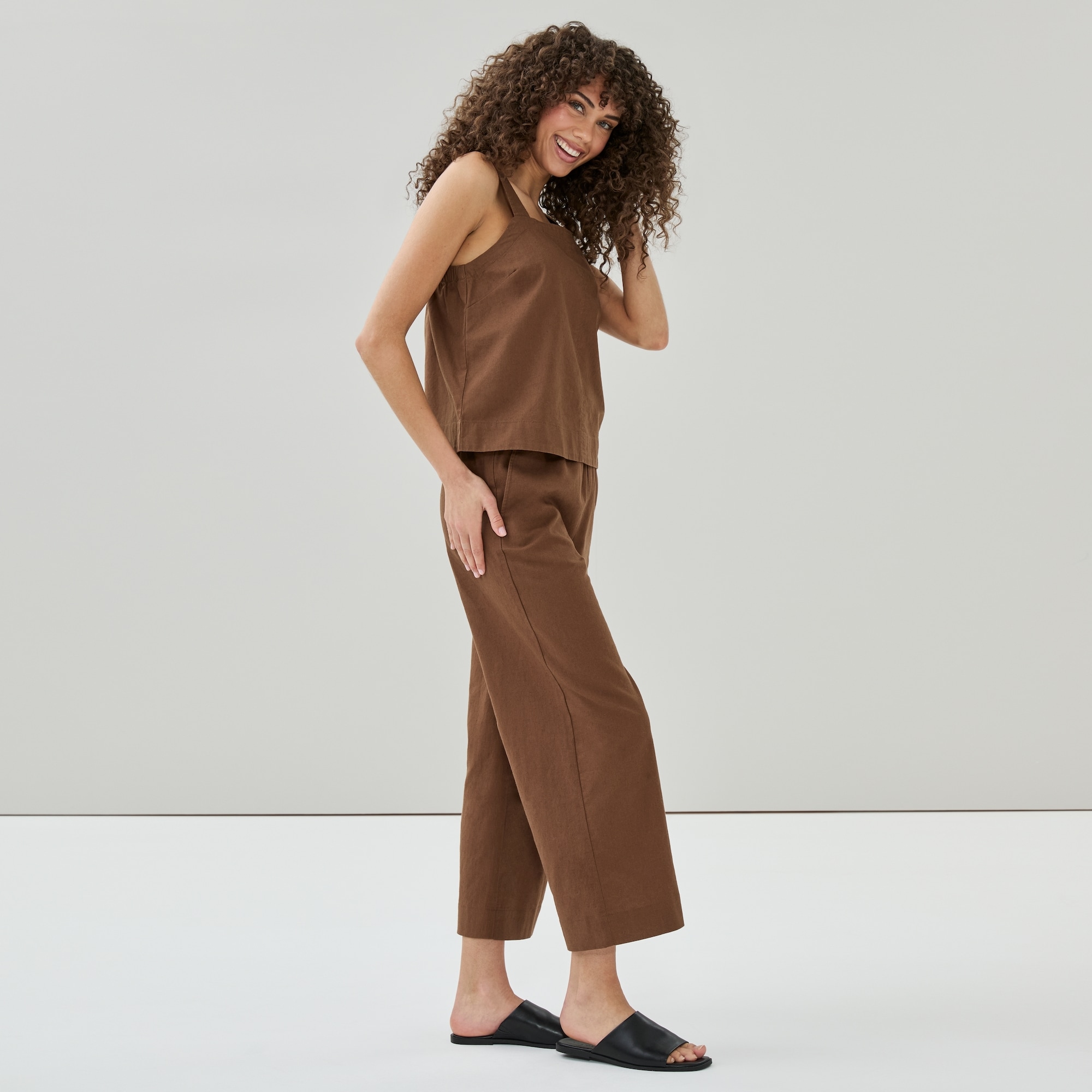 Linen Cotton Wide Leg Pant in Brown from Joe Fresh