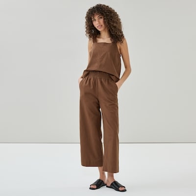 Pantalon à jambe large en lin et coton - Brun