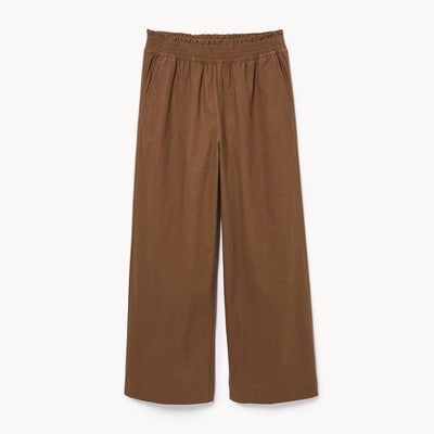Pantalon à jambe large en lin et coton - Brun
