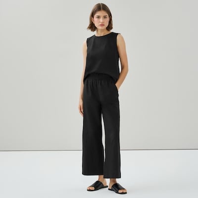 Cotton Linen Wide Leg Pant - JF Black