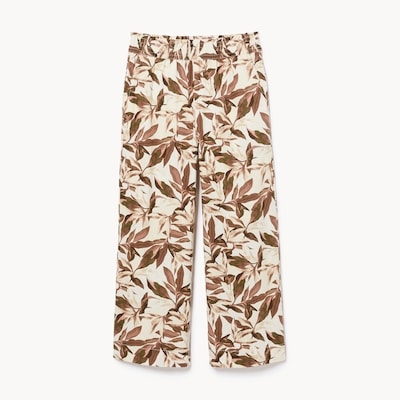 Cotton Linen Printed Wide Leg Pant - Light Brown