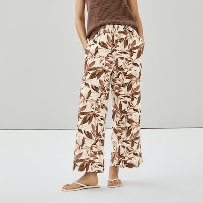 Cotton Linen Printed Wide Leg Pant - Light Brown