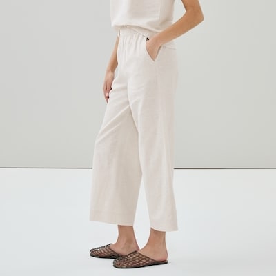 Pantalon à jambe large en lin et coton - Tilleul