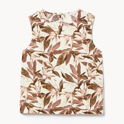 Cotton Linen Printed Tank  - Light Brown