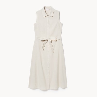 Cotton Linen Midi Shirt Dress - Linen