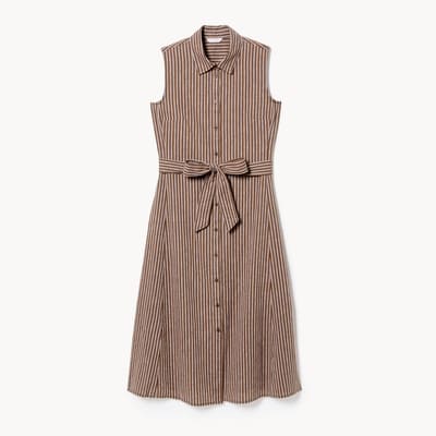 Robe chemisier midi en lin et coton - Brun