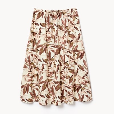 Linen Blend Printed Midi Skirt - Light Brown