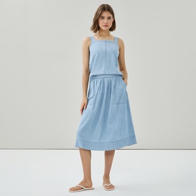 Jupe midi en chambray délavé clair - Laver Pâle
