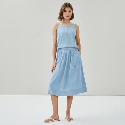 Chambray Light Wash Midi Skirt - Light Wash