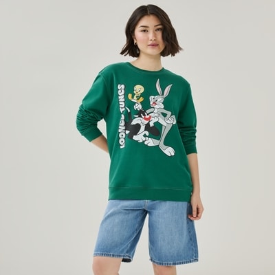 Looney Tunes Graphic Sweatshirt - Dark Green