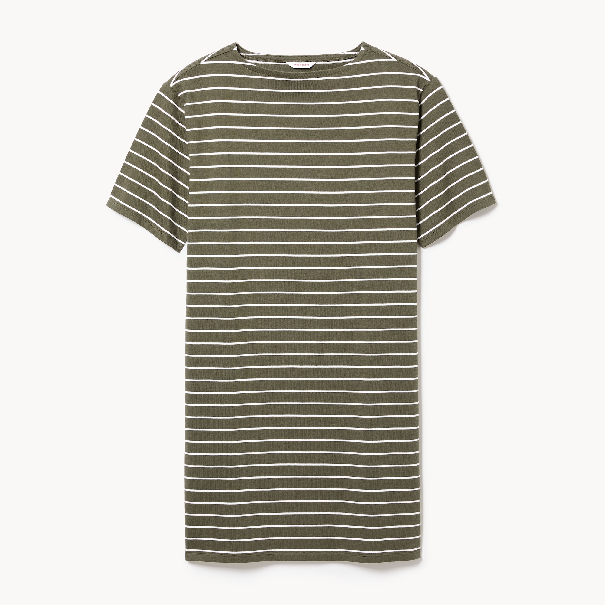 Striped T-Shirt Dress in Olive from Joe Fresh Striped T-Shirt Dress in Olive from Joe Fresh