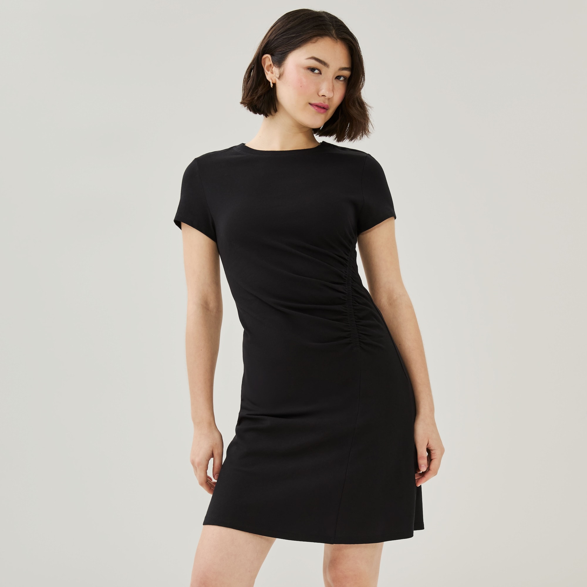 Side Ruched T-Shirt Dress in JF Black from Joe Fresh