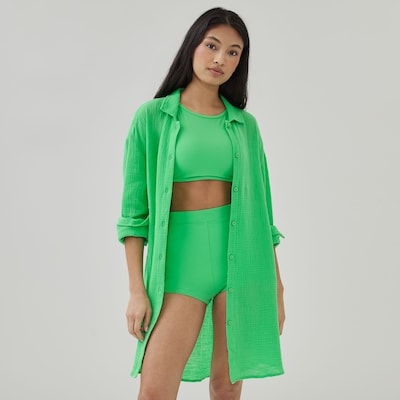 Gauze Button-Up Cover-Up - Bright Green