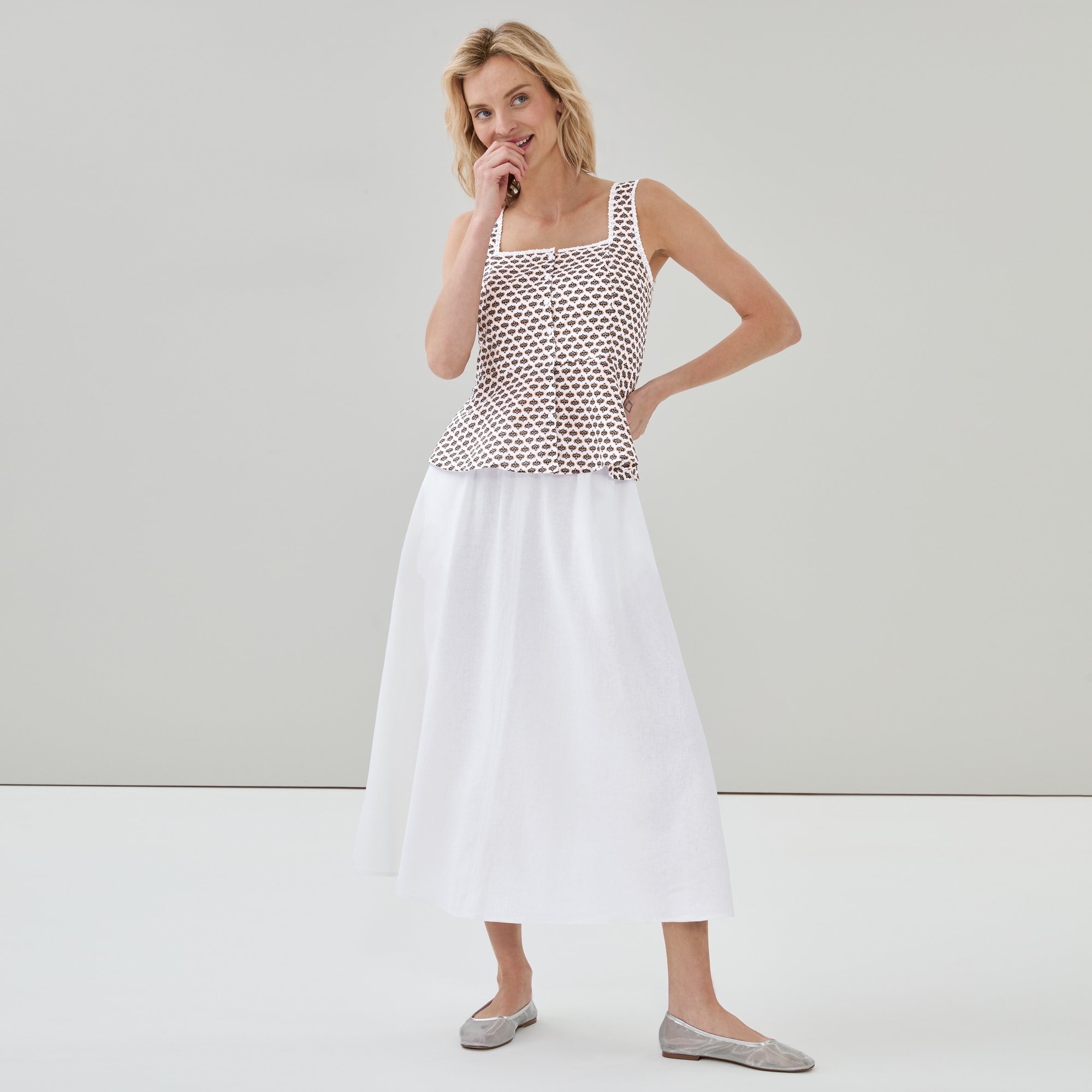 Printed Peplum Blouse in White from Joe Fresh